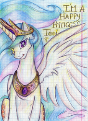 Size: 2031x2772 | Tagged: safe, artist:remains, princess celestia, alicorn, pony, g4, cute, cutelestia, female, graph paper, happy, paper, sitting, solo, tongue out, traditional art