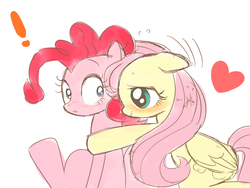 Size: 1024x768 | Tagged: safe, artist:momo, fluttershy, pinkie pie, g4, cute, diapinkes, female, lesbian, ship:flutterpie, shipping, shyabetes