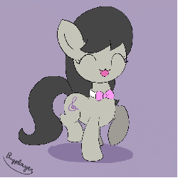 Size: 900x900 | Tagged: safe, artist:bugplayer, octavia melody, earth pony, pony, g4, :3, animated, bowtie, bugplayer is trying to murder us, cute, eyes closed, female, mare, purple background, simple background, solo, tavibetes, trotting, trotting in place