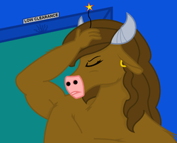 Size: 500x404 | Tagged: safe, artist:totallynotabronyfim, oc, oc only, minotaur, cover art, door, pain, solo
