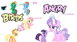 Size: 2714x1476 | Tagged: safe, applejack, diamond tiara, fluttershy, rainbow dash, twilight sparkle, g4, big, wat