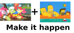 Size: 887x404 | Tagged: safe, apple bloom, big macintosh, granny smith, pinkie pie, earth pony, pony, g4, my little pony: friendship is magic, pinkie apple pie, bart simpson, comparison, exploitable meme, homer simpson, make it happen, male, meme, ned flanders, stallion, the simpsons