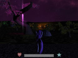 Size: 800x600 | Tagged: safe, oc, oc only, pony, unicorn, fan game, game, game screencap, night, solo, tree