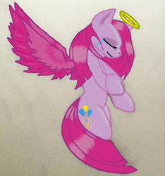 Size: 674x720 | Tagged: safe, artist:tina, pinkie pie, angel, angel pony, original species, g4, crying, eyes closed, female, halo, pinkamena diane pie, solo, tears of joy, wings