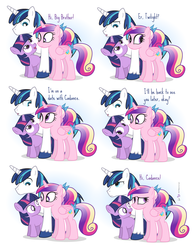 Size: 1250x1625 | Tagged: safe, artist:dm29, princess cadance, shining armor, twilight sparkle, alicorn, pony, unicorn, g4, comic, cute, dialogue, female, filly, filly twilight sparkle, julian yeo is trying to murder us, male, open mouth, trio, twiabetes, younger