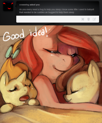 Size: 665x800 | Tagged: dead source, safe, artist:dhui, pinkie pie, pound cake, pumpkin cake, g4, sleeping, tired pie