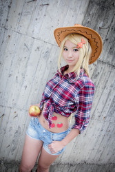 Size: 3456x5184 | Tagged: safe, artist:zonderdidi, applejack, human, g4, cosplay, irl, irl human, obligatory apple, photo, solo