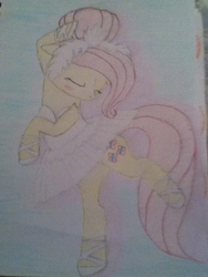 Size: 720x960 | Tagged: safe, artist:fluttershy1018, fluttershy, g4, ballerina, ballet, clothes, dancing, female, flutterina, odette, shoes, solo, swan lake, traditional art, tutu, white swan