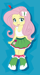 Size: 500x931 | Tagged: safe, artist:tompreston, fluttershy, equestria girls, g4, belly button, cleavage, clothes, female, midriff, skirt, solo, tank top