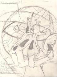 Size: 2677x3611 | Tagged: safe, artist:the_fallen_dragon, king sombra, spike, dragon, g4, lineart, monochrome, sealed away, talking, traditional art