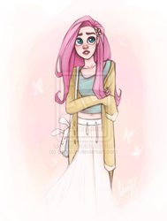 Size: 600x795 | Tagged: safe, artist:seharjh, fluttershy, human, g4, belly button, clothes, female, humanized, light skin, midriff, solo