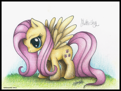 Size: 1063x794 | Tagged: safe, artist:boltonartist, fluttershy, pegasus, pony, g4, female, mare, solo, traditional art