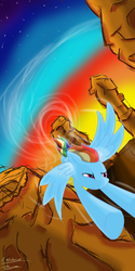 Size: 1500x3000 | Tagged: safe, artist:a_wandering_dragon, rainbow dash, g4, female, flying, grin, solo