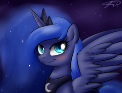 Size: 1130x860 | Tagged: safe, artist:zortail, princess luna, g4, blushing, female, smiling, solo