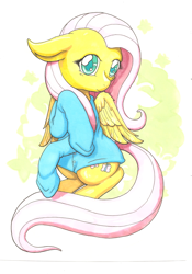 Size: 1573x2245 | Tagged: safe, artist:goomzz, fluttershy, pegasus, pony, g4, bottomless, clothes, female, mare, partial nudity, solo, sweater, sweatershy