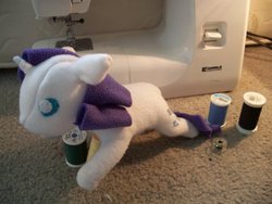 Size: 900x675 | Tagged: safe, artist:goomzz, rarity, g4, irl, photo, plushie, sewing machine, thread