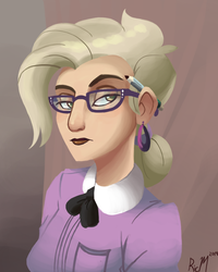 Size: 1200x1500 | Tagged: safe, artist:ric-m, grace manewitz, human, g4, rarity takes manehattan, blonde, blonde hair, breasts, bust, clothes, ear piercing, earring, female, glasses, humanized, jewelry, lidded eyes, light skin, lipstick, nose, pencil, piercing, secretary, solo, unamused