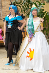 Size: 3063x4594 | Tagged: safe, artist:mintyblitzz, artist:xen photography, princess celestia, princess luna, human, g4, anime boston, anime boston 2013, cosplay, female, hand on hip, irl, irl human, photo, scepter, staff