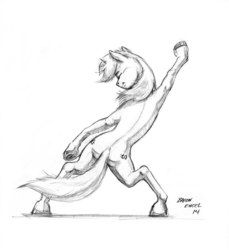 Size: 1100x1202 | Tagged: safe, artist:baron engel, oc, oc only, oc:petina, pony, bipedal, dancing, female, grayscale, mare, monochrome, pencil drawing, solo, traditional art