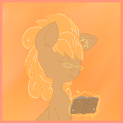 Size: 417x416 | Tagged: safe, artist:princessamity, oc, oc only, pony, unicorn, aura, book, eyes closed, glasses, magic, pixel art, portrait, simple background, solo, sparkles