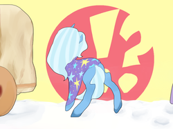 Size: 800x598 | Tagged: safe, artist:pongtang, trixie, pony, unicorn, g4, behind, female, mare, pixiv, snow, solo