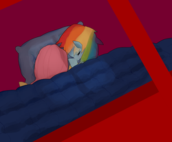 Size: 800x662 | Tagged: safe, artist:pongtang, fluttershy, rainbow dash, g4, bed, blanket, cute, female, lesbian, pixiv, ship:flutterdash, shipping, sleeping, sleeping together, window