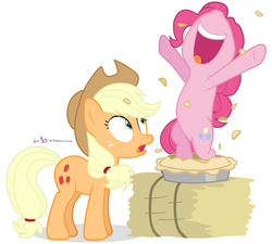 Size: 662x595 | Tagged: safe, artist:dm29, applejack, pinkie pie, g4, pinkie apple pie, duo, literal, pie, pie flavor, pun