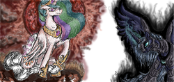 Size: 1132x536 | Tagged: safe, artist:remains, princess celestia, princess luna, alicorn, pony, g4, armor, grin, magic aura, s1 luna, sketch, sun