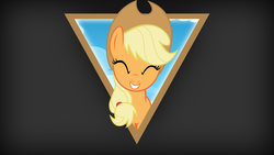 Size: 1920x1080 | Tagged: safe, artist:northwestcore, artist:saturdaymorningproj, applejack, g4, cute, eyes closed, female, grin, head tilt, jackabetes, smiling, solo, triangle, vector, wallpaper