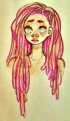 Size: 497x865 | Tagged: safe, artist:costly, fluttershy, human, g4, bare shoulder portrait, female, humanized, light skin, solo, traditional art