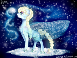 Size: 1024x768 | Tagged: safe, artist:saoiirse, pony, clothes, crying, dress, elsa, frozen (movie), ponified, snow, snowfall, solo