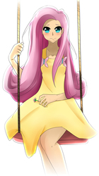 Size: 1486x2655 | Tagged: safe, artist:misakihanako, fluttershy, human, g4, clothes, dress, female, humanized, light skin, solo