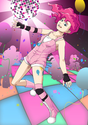 Size: 2179x3081 | Tagged: safe, artist:ari-6, pinkie pie, human, pony, g4, converse, dance floor, dancing, disco, female, human ponidox, humanized, light skin, self ponidox, shoes, silhouette, solo