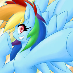 Size: 1000x1000 | Tagged: safe, artist:ragurimo, rainbow dash, pony, g4, colored, female, pixiv, solo