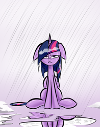 Size: 461x589 | Tagged: safe, artist:underpable, twilight sparkle, alicorn, pony, g4, female, mare, rain, reflection, solo, twilight sparkle (alicorn), unamused, wet, wet mane