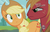 Size: 1464x947 | Tagged: safe, screencap, applejack, big macintosh, earth pony, pony, g4, pinkie apple pie, angry, hub logo, male, stallion