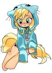Size: 529x733 | Tagged: dead source, safe, artist:mariponihoney, applejack, earth pony, pony, g4, applecat, clothes, female, pajamas, simple background, solo