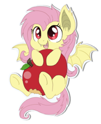 Size: 787x971 | Tagged: dead source, safe, artist:pawbit, fluttershy, bat pony, pony, g4, apple, cute, female, flutterbat, race swap, shyabates, shyabetes, solo