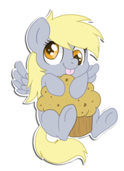 Size: 629x869 | Tagged: safe, artist:pawbit, derpy hooves, pegasus, pony, g4, :p, chibi, cute, derpabetes, female, mare, muffin, solo, tongue out