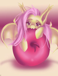 Size: 1024x1325 | Tagged: safe, artist:mirrorandimage, fluttershy, bat pony, pony, g4, apple, female, flutterbat, race swap, solo