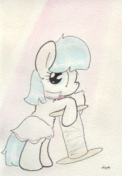 Size: 667x959 | Tagged: safe, artist:slightlyshade, coco pommel, g4, female, solo, thread, traditional art