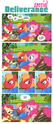 Size: 900x2088 | Tagged: safe, artist:pixelkitties, apple bloom, big macintosh, crackle, derpy hooves, gummy, pinkie pie, dragon, earth pony, pig, pony, g4, pinkie apple pie, comic, dejarik, deliverance, floaty, hologram, lifejacket, male, pig nose, piggie pie, stallion, star wars