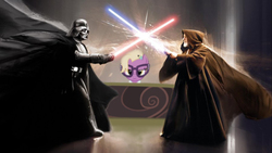 Size: 900x506 | Tagged: safe, edit, grace manewitz, g4, my little pony: friendship is magic, rarity takes manehattan, darth vader, lightsaber, obi wan kenobi, star wars