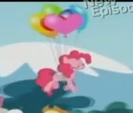 Size: 133x113 | Tagged: safe, screencap, applejack, pinkie pie, g4, pinkie apple pie, balloon, female, heart balloon, solo, then watch her balloons lift her up to the sky
