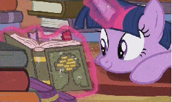Size: 605x362 | Tagged: safe, screencap, twilight sparkle, alicorn, pony, g4, pinkie apple pie, adorkable, animated, book, cute, dork, female, genealogy book, loop, magic, mare, pile of books, prone, reading, smiling, solo, telekinesis, twiabetes, twilight sparkle (alicorn)