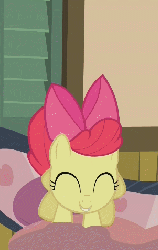 Size: 303x477 | Tagged: safe, screencap, apple bloom, earth pony, pony, g4, pinkie apple pie, season 4, adorabloom, animated, bouncing, couch, cute, female, gif, jumping, loop, pronking, solo
