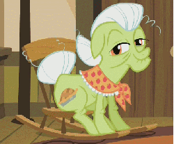 Size: 410x341 | Tagged: safe, screencap, granny smith, g4, pinkie apple pie, animated, female, loop, rocking chair, solo