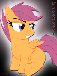 Size: 733x966 | Tagged: safe, artist:iflysna94, scootaloo, g4, female, filly, foal, sitting, smugaloo, solo