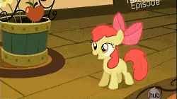 Size: 512x288 | Tagged: safe, screencap, apple bloom, earth pony, pony, g4, pinkie apple pie, season 4, adorabloom, animated, ball, beach ball, cute, female, filly, foal, gif, hub logo, hubble, inflatable, silly, silly pony, solo, the hub