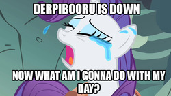 Size: 1280x720 | Tagged: safe, edit, edited screencap, screencap, rarity, derpibooru, a dog and pony show, g4, crying, female, first world problems, image macro, marshmelodrama, rusty chains, solo, whining